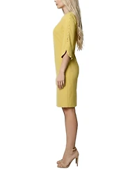 Ny Collection Women's 3/4 Mother of Pearl-Detail Petal Sleeve Dress