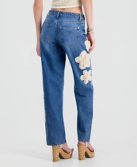 Guess Women's Gaia High Rise Floral Crochet Straight-Leg Jeans