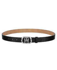 Tommy Hilfiger Women's Rounded Monogram Plaque Buckle Dress Belt