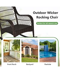 Gymax 2PCS Patio Wicker Rocking Chair Seat Cushions and Lumbar Pillow Porch