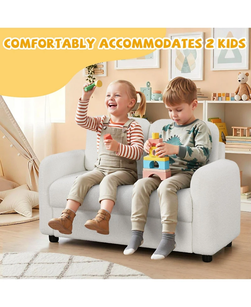 Gouun 2-Seat Kids Sofa with Teddy Fleece Upholstery and Solid Wood Frame