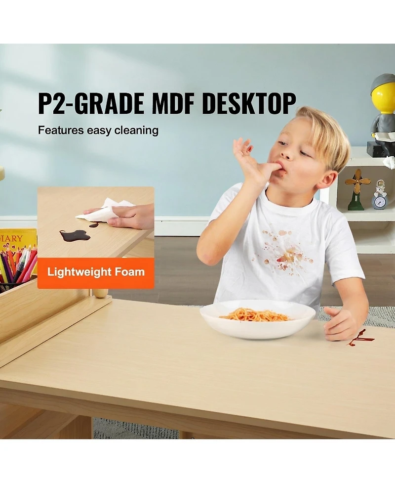 Sugift Kids Art Table and 2 Chairs, 2-in-1 Toddler Craft and Play Activity Table, Wood Set