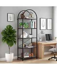 gaomon 5-Tier Modern Arched Bookshelf with Metal Frame, Tall Open Display Storage Rack