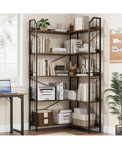 gaomon Industrial L-Shaped Corner Bookshelf, 5-Tier Bookcase Storage Display Shelf