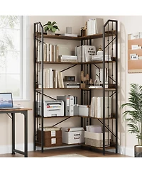 gaomon Industrial L-Shaped Corner Bookshelf, 5-Tier Bookcase Storage Display Shelf