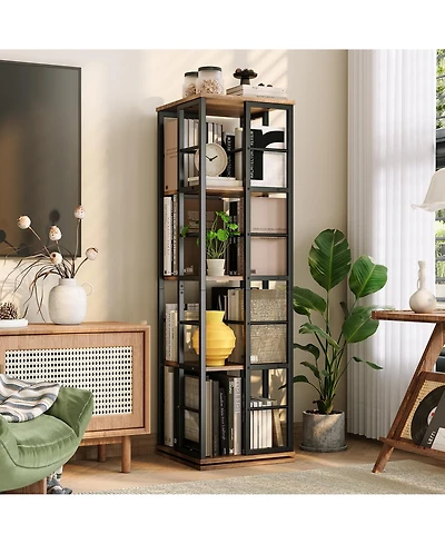 gaomon 360degree Rotating Corner Bookshelf, Industrial Floor Standing Storage Organizer