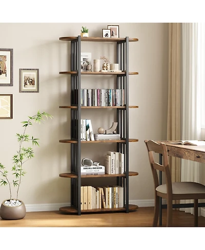 gaomon 6-Tier Industrial Wooden Bookshelf, Metal Frame Freestanding Large Open Bookcase