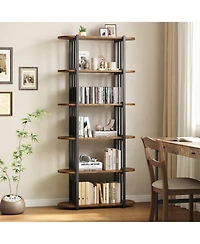 gaomon 6-Tier Industrial Wooden Bookshelf, Metal Frame Freestanding Large Open Bookcase