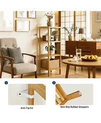 Homfan -Tier Bamboo Shelf Narrow Bathroom with Slatted Shelves Wood Plant Stand Standing Towel Rack Corner