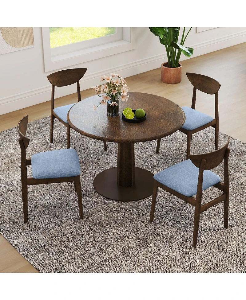 Gymax 2PCS Wooden Dining Chair Linen Fabric Upholstered Kitchen Chairs w/ Padded Seat