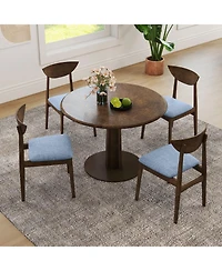 Gymax 2PCS Wooden Dining Chair Linen Fabric Upholstered Kitchen Chairs w/ Padded Seat