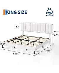 gaomon King Upholstered Bed Frame with Vertical Channel Tufted Headboard, Wood Slats Support