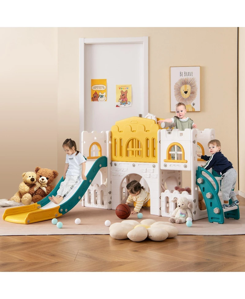 Slickblue Toddler Playground Slide Set with Tunnel Ladder and Hoop