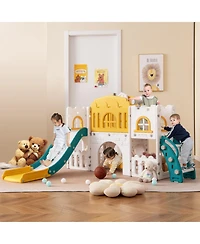 Slickblue Toddler Playground Slide Set with Tunnel Ladder and Hoop