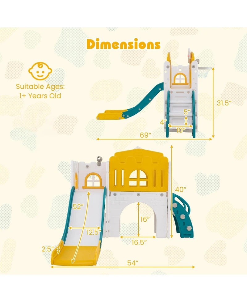 Slickblue Kids 9 in 1 Slide Playset L Shape with Basketball and Wheel