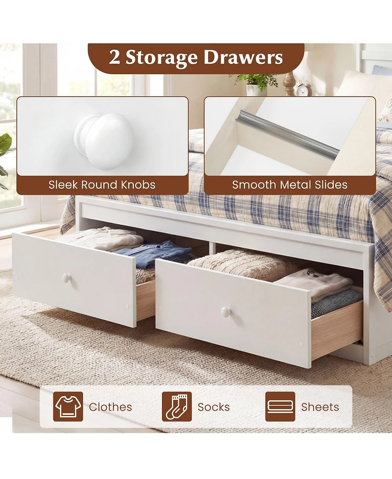 Gymax Full Bed Frame w/Storage Drawers Headboard Wooden Slat Support