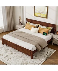 Streamdale Furniture King Led Usb Pinewood Bed w/ Tall Headboard/Footboard