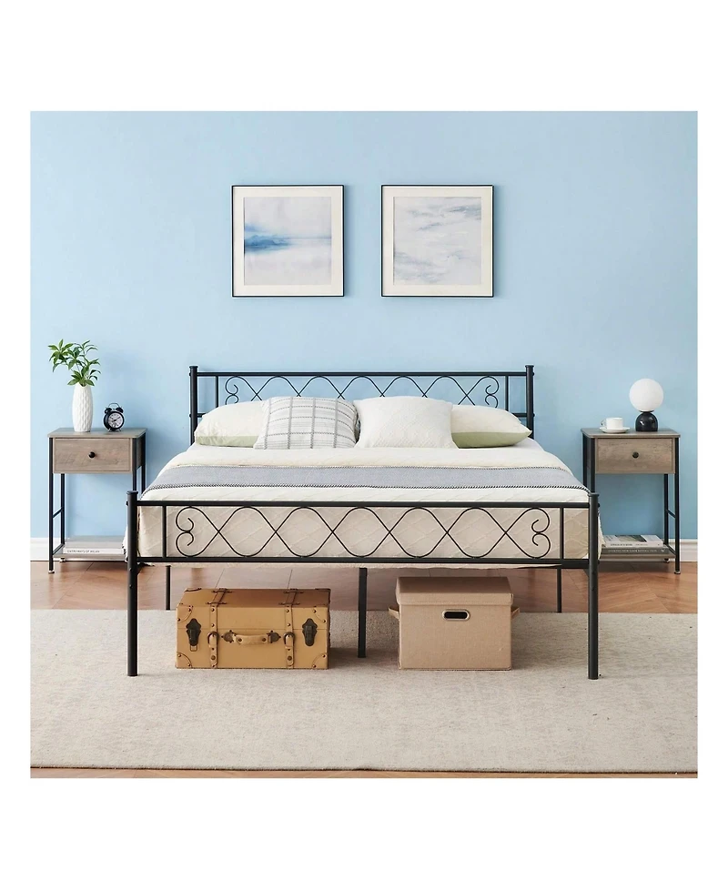 gaomon Metal Bed Frame with Heart Headboard and Footboard, 12.2" Storage Space, Steel Slats Support