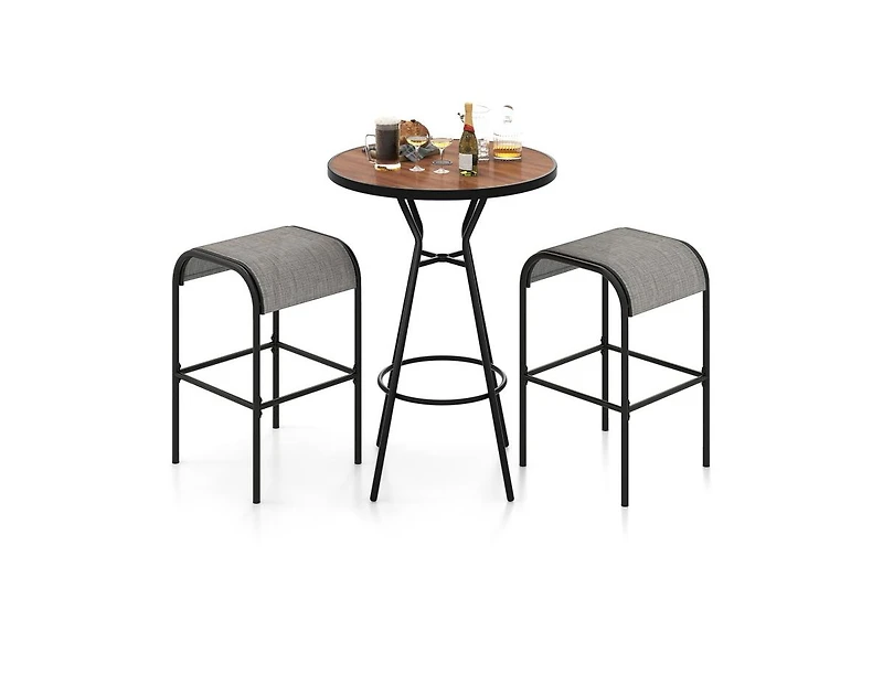 Slickblue 3-Piece Patio Round Bar Table Set with 1.6 Inch Umbrella Hole