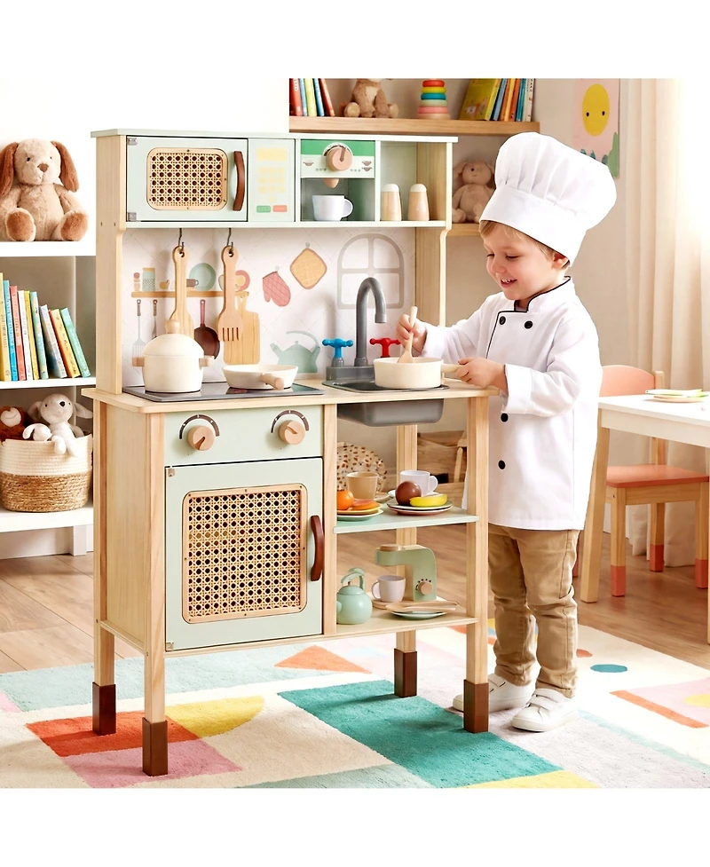 Slickblue Wooden Play Kitchen for Kids Retro Set with Lights Sounds