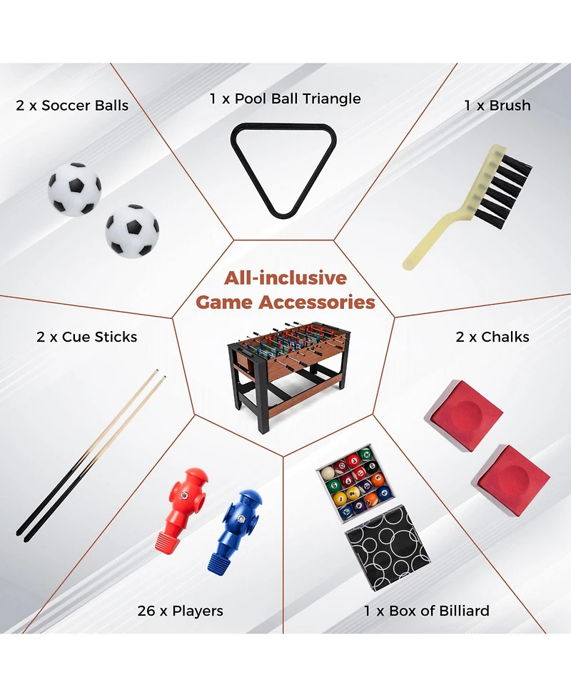 Slickblue Full Size Foosball and Pool Table 2-in-1 Combo with Stable Legs