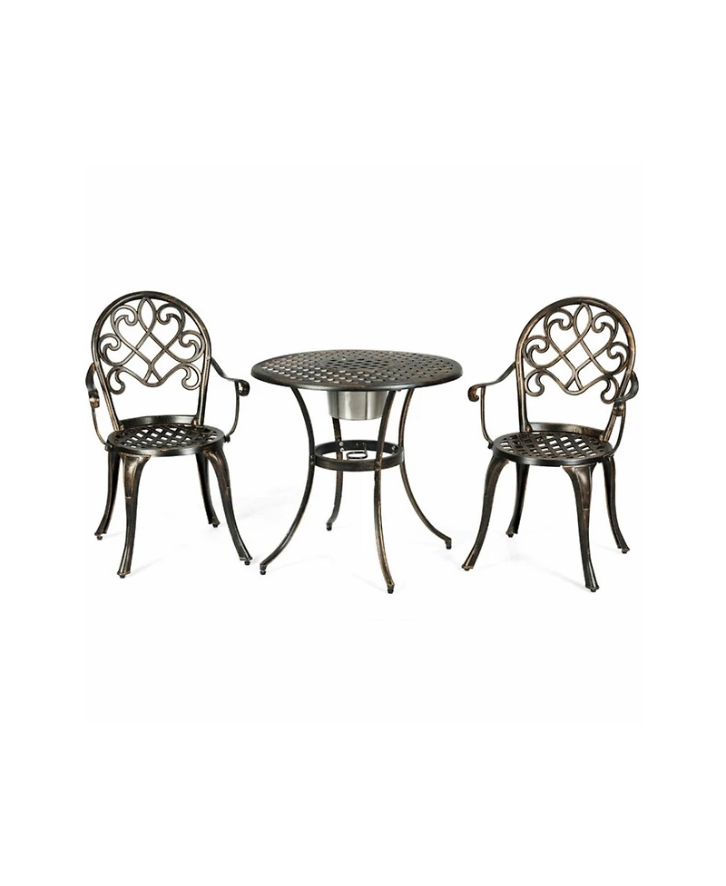 Clihome 3PCS Outdoor Cast Aluminum Bistro Set with Removable Ice Bucket & Adjustable Feet