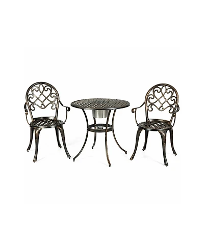 Clihome 3PCS Outdoor Cast Aluminum Bistro Set with Removable Ice Bucket & Adjustable Feet