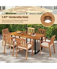 Gouun 6-Piece Patio Dining Set with 63 in Acacia Wood Table, 4 Armchairs and Backless Bench