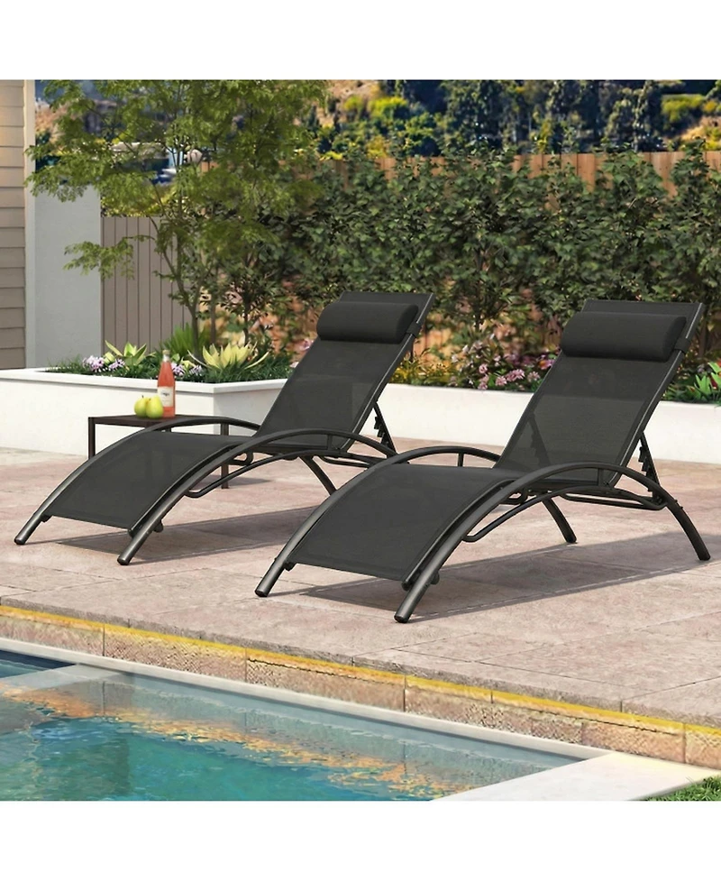 Gouun Outdoor Chaise Lounge Set of 2 with 5-Position Adjustable Backrest