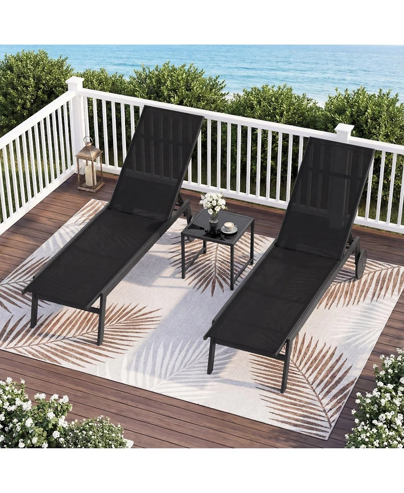 Gouun Set of 2 Patio Lounge Chairs with Wheels and 6-Level Adjustable Backrest