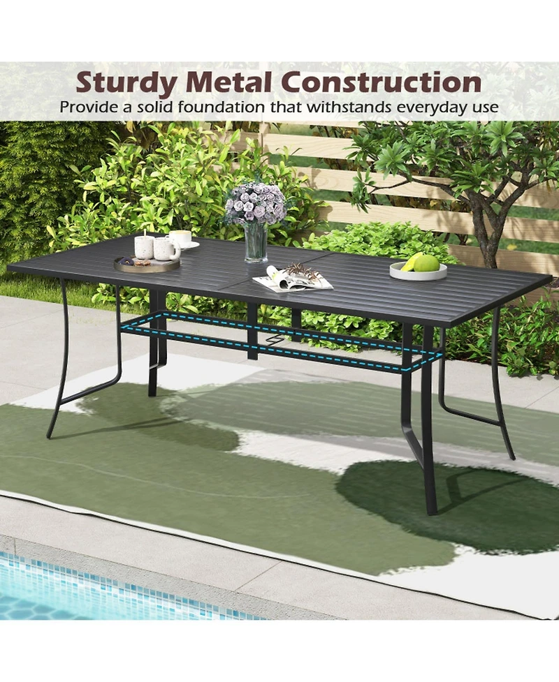 Gouun 9-Piece Swivel Chair Patio Dining Set with 76 in Table and Umbrella Hole for 8