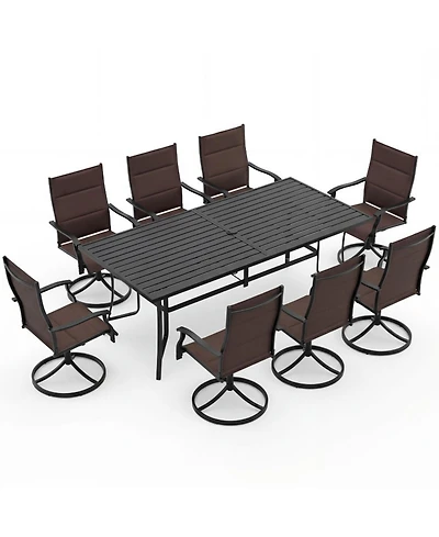 Gouun 9-Piece Swivel Chair Patio Dining Set with 76 in Table and Umbrella Hole for 8