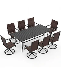 Gouun 9-Piece Swivel Chair Patio Dining Set with 76 in Table and Umbrella Hole for 8