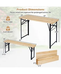 Gouun 3-Piece Folding Picnic Table and Bench Set, Fir Wood Portable Outdoor Dining