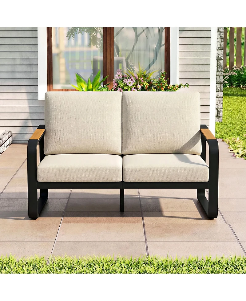 Tribesigns Outdoor Loveseat Sofa with Removable Cushions, Metal Frame Patio Thick Cushions for Patio, Balcony, Porch, Garden