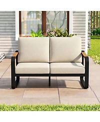 Tribesigns Outdoor Loveseat Sofa with Removable Cushions, Metal Frame Patio Thick Cushions for Patio, Balcony, Porch, Garden
