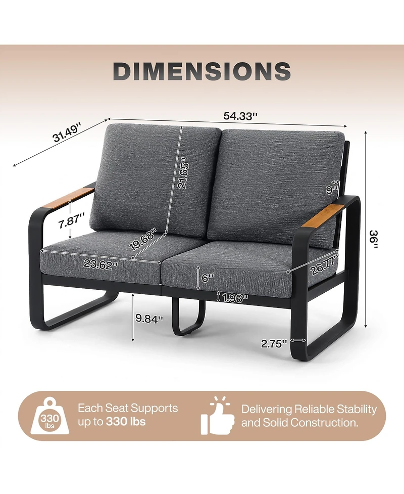 Tribesigns Outdoor Loveseat Sofa with Removable Cushions, Metal Frame Patio Thick Cushions for Patio, Balcony, Porch, Garden