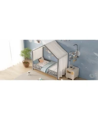 Streamdale Furniture Montessori House Floor Bed with Canopy and Railings