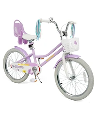 Slickblue Kids Girls Bike with Doll Carrier Seat Colorful Streamers