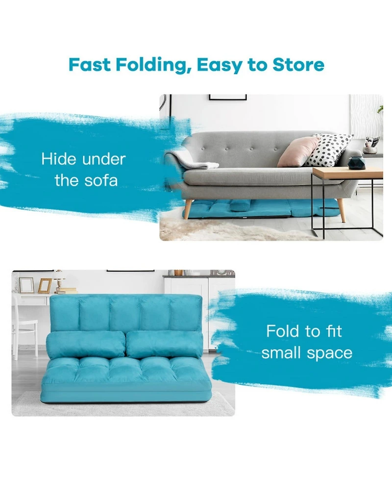 Gouun 6-Position Foldable Floor Sofa Bed with Detachable Suede Cover
