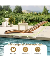 Gouun Teak Wood Folding Patio Chaise Lounge with Slatted Seat