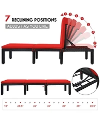 Gouun Wicker Sun Lounger with 7-Position Adjustable Backrest and Dual Cushion Covers