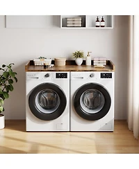 Homfan Washer Dryer Countertop, Wooden Laundry Countertop with Edge Rails, and Topper