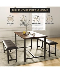 gaomon 3-Piece 4-Person Industrial Dining Set with 2 Benches