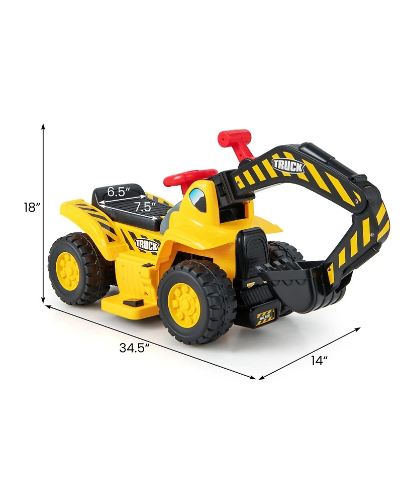 Slickblue Ride On Excavator 6V for Kids with Fun Digger and Basketball Hoop-Yellow