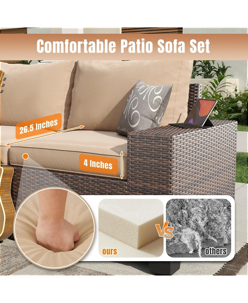 Aoxun 7 Piece Wicker Outdoor Sectional Sofa Set with Cushions with 44 Propane Fire Pit Table