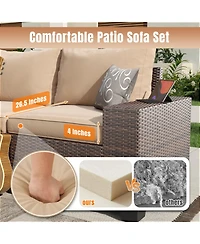 Aoxun 7 Piece Wicker Outdoor Sectional Sofa Set with Cushions with 44 Propane Fire Pit Table