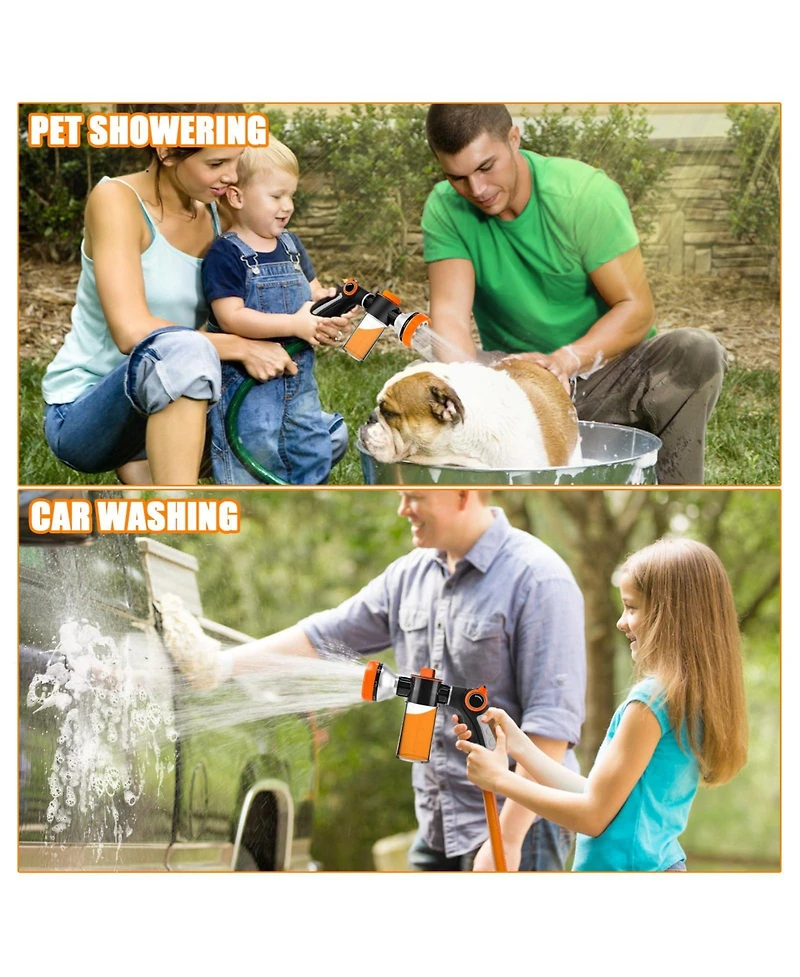 Aronkl Upgrade Dog Washing Hose Attachment 8 Spray Patterns 3.5oz Soap Dispenser Gloves Bath Brush