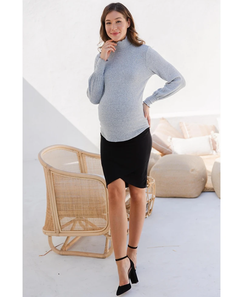 Hello Miz Maternity Ruched Slim Fit Knee-Length Skirt with Over-the-Belly Waist