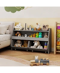 Gouun Kids Toy Storage Organizer Wooden Bookcase with 2 Movable Drawers